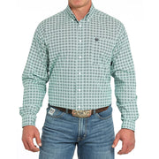 Men's Turquoise Print Long Sleeve Button Shirt