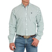 Men's Turquoise Plaid Long Sleeve Button Shirt