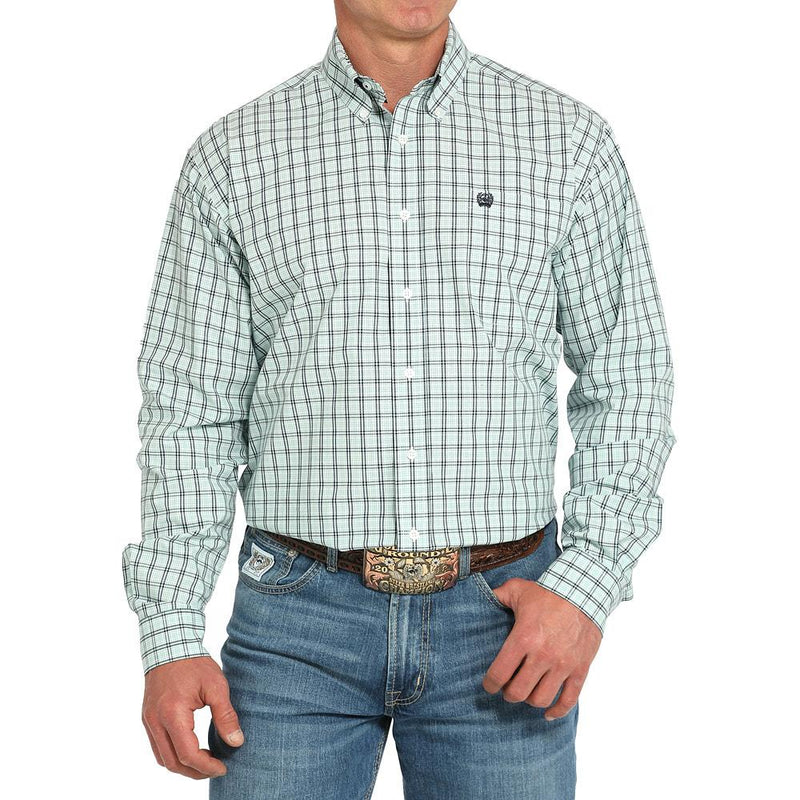 Men's Turquoise Plaid Long Sleeve Button Shirt