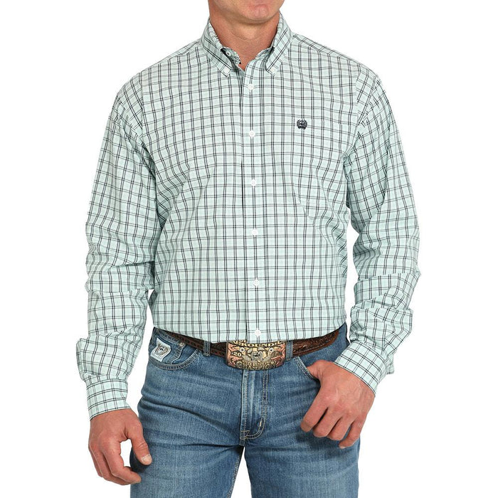 Men's Turquoise Plaid Long Sleeve Button Shirt