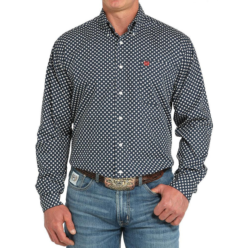 Men's Navy Floral Long Sleeve Button Shirt