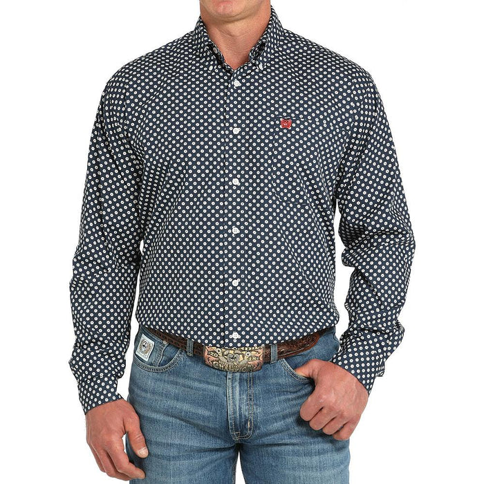 Men's Navy Floral Long Sleeve Button Shirt