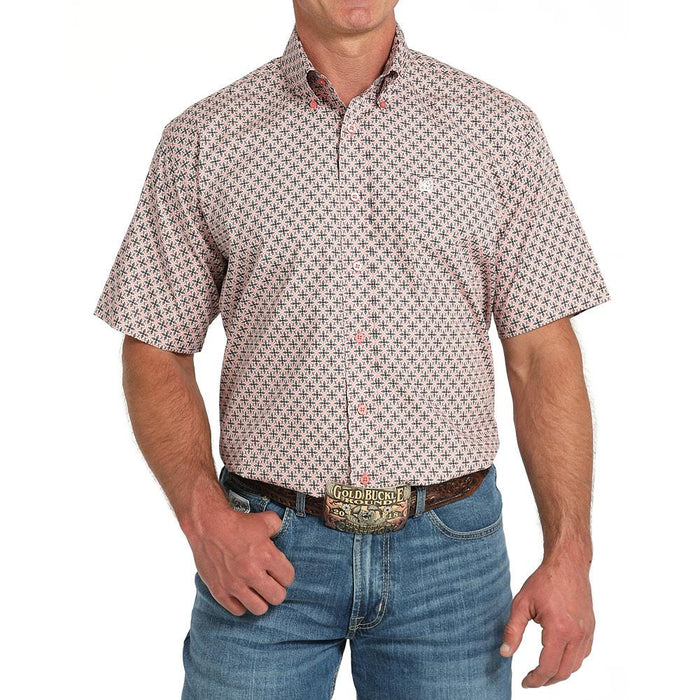 Men's Pink Print Short Sleeve Shirt