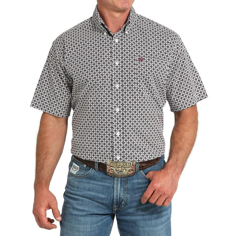 Men's White & Purple Short Sleeve Shirt