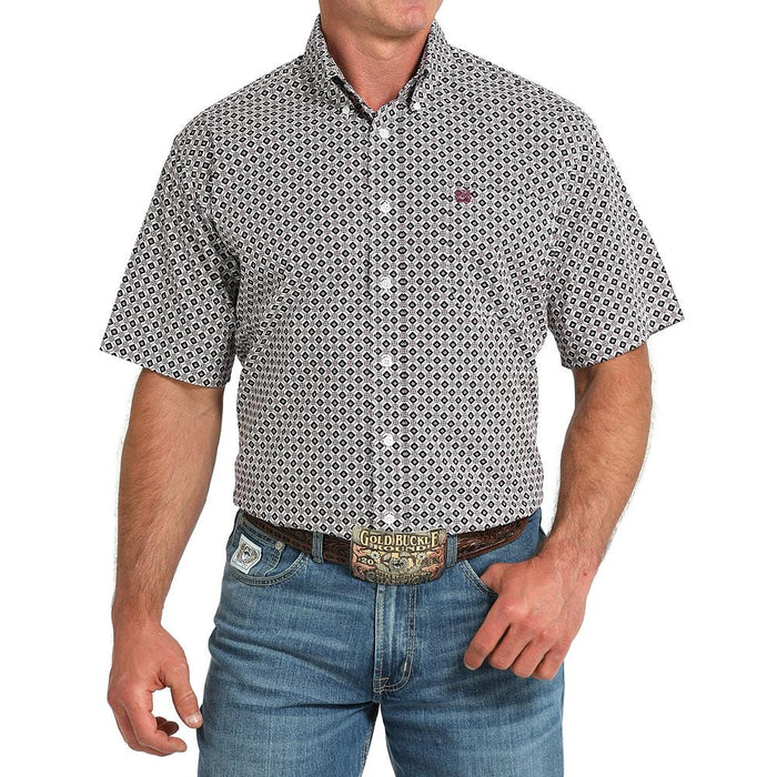 Men's White & Purple Short Sleeve Shirt