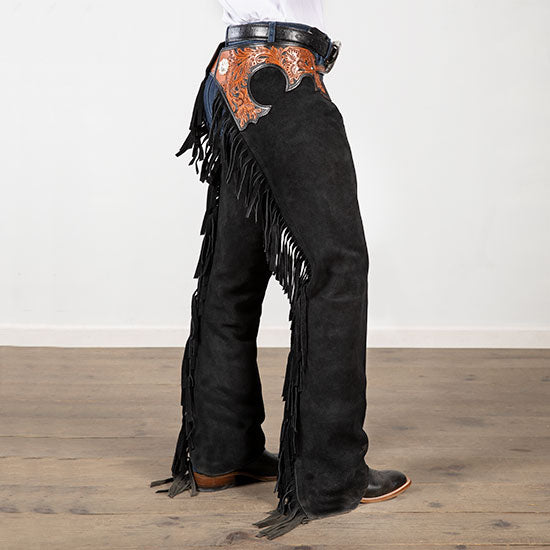 Black Suede Tooled Chaps