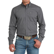 Men's Grey Modern Fit Long Sleeve Button Shirt