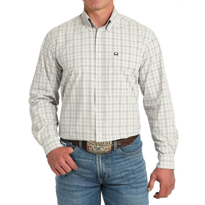 Men's White Plaid ArenaFlex Long Sleeve Button Shirt