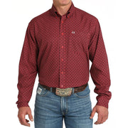 Men's Red Print ArenaFlex Long Sleeve Button Shirt
