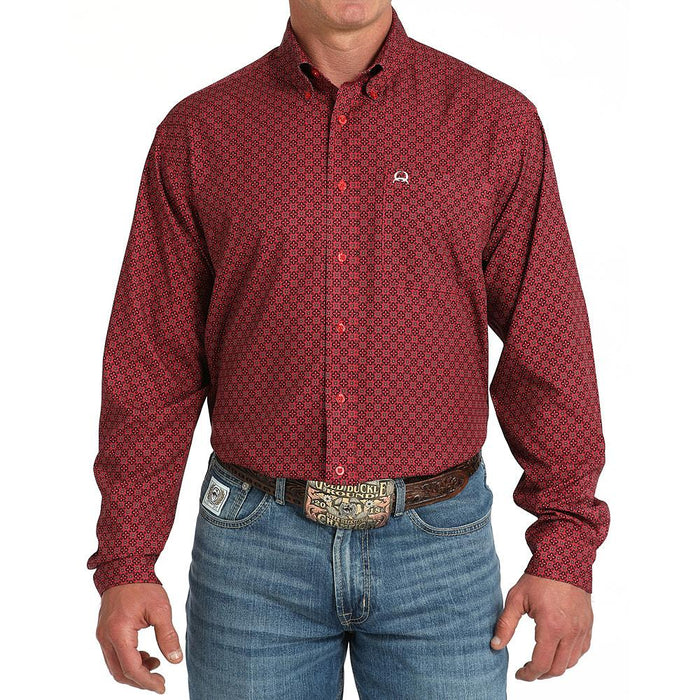 Men's Red Print ArenaFlex Long Sleeve Button Shirt