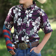 Boy's Purple Floral ArenaFlex Long Sleeve Button Shirt