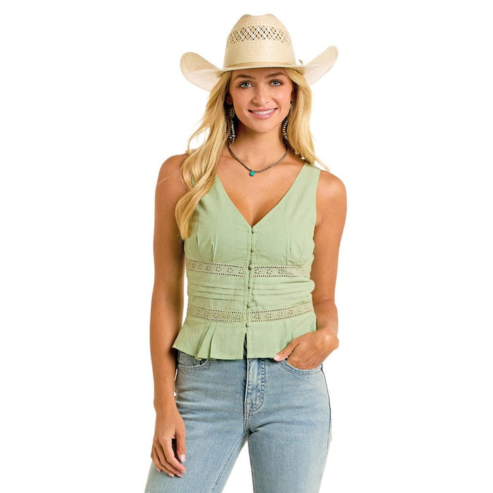Women's Sage Eyelet Crop Top