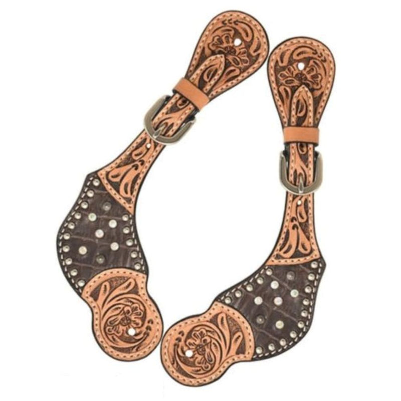 Ladies Brown Gator Crystal Spur Straps