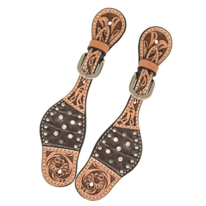 Kids Youth Brown Gator Crystal Spur Straps