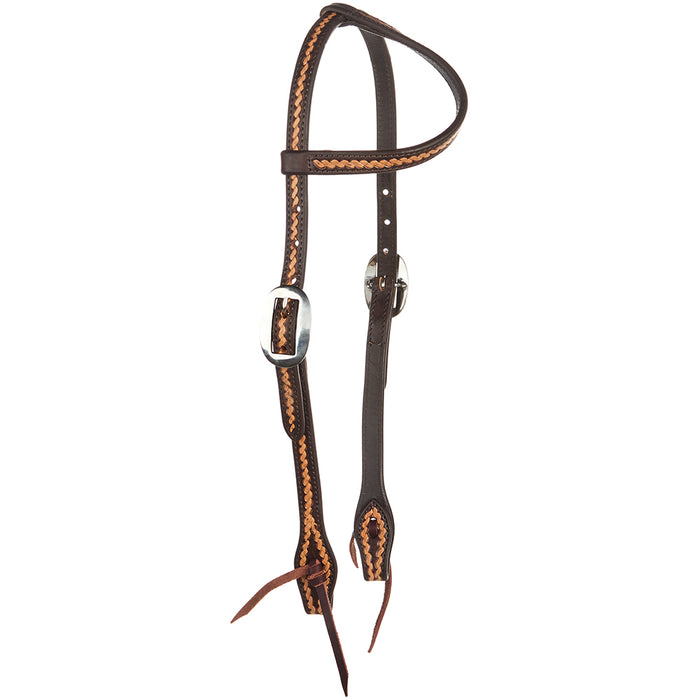 Medium Oil Rope Tooled 5/8 Single Ear Headstall