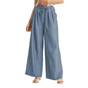 Wom Light Denim Blue Stripe Wide Leg Trousers