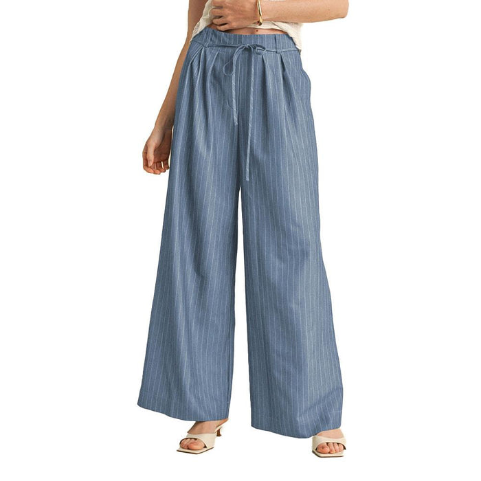 Wom Light Denim Blue Stripe Wide Leg Trousers