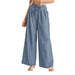 Wom Light Denim Blue Stripe Wide Leg Trousers