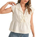 Wom Snow Denim Collared Tie Front Top