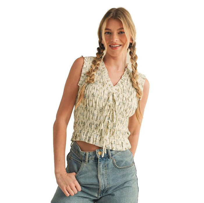 Wom Dusty Blue Floral Top
