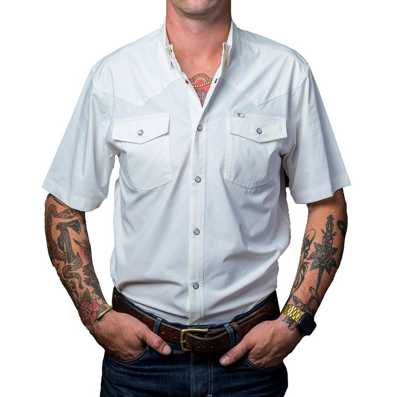 Men's White Vented Pearl Snap Shirt