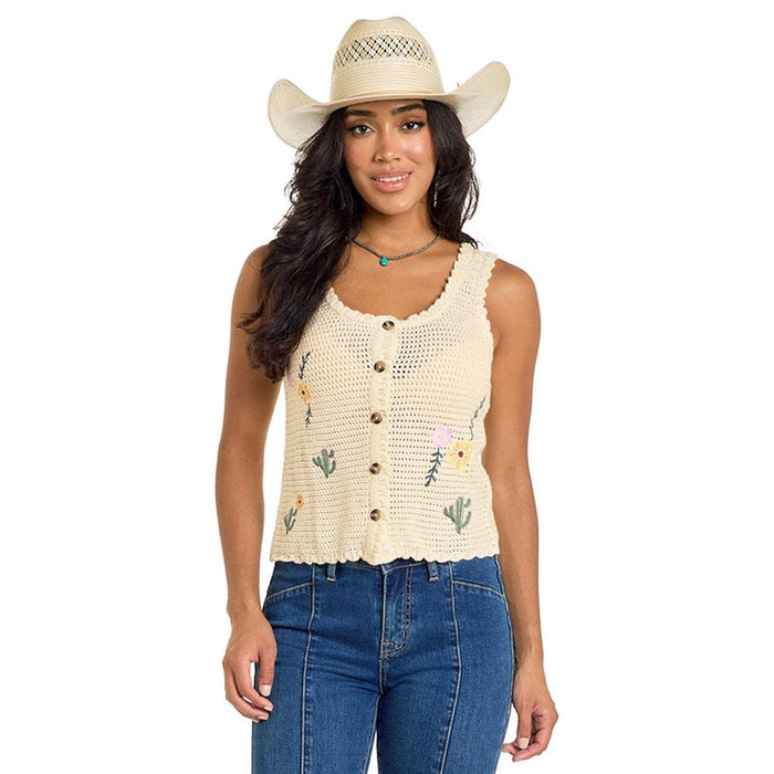 Women's Embroidered Crochet Tank