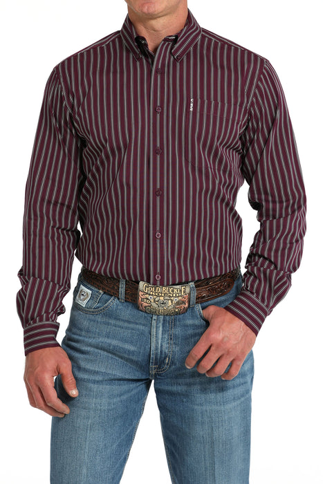 Men's Modern Fit Purple Stripe Long Sleeve Shirt