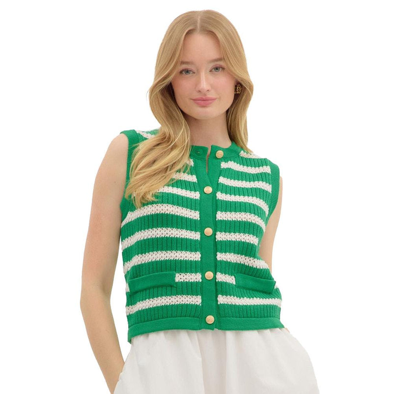Women's Green & White Stripe Fashion Vest