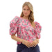Women's Pink Floral Drape Short Sleeve Top