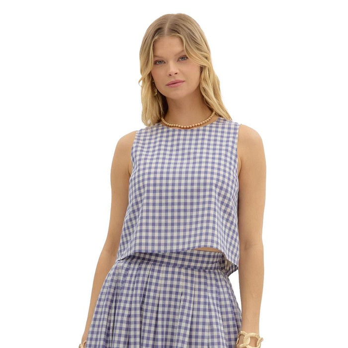 Women's Chambray Gingham Sleeveless Top