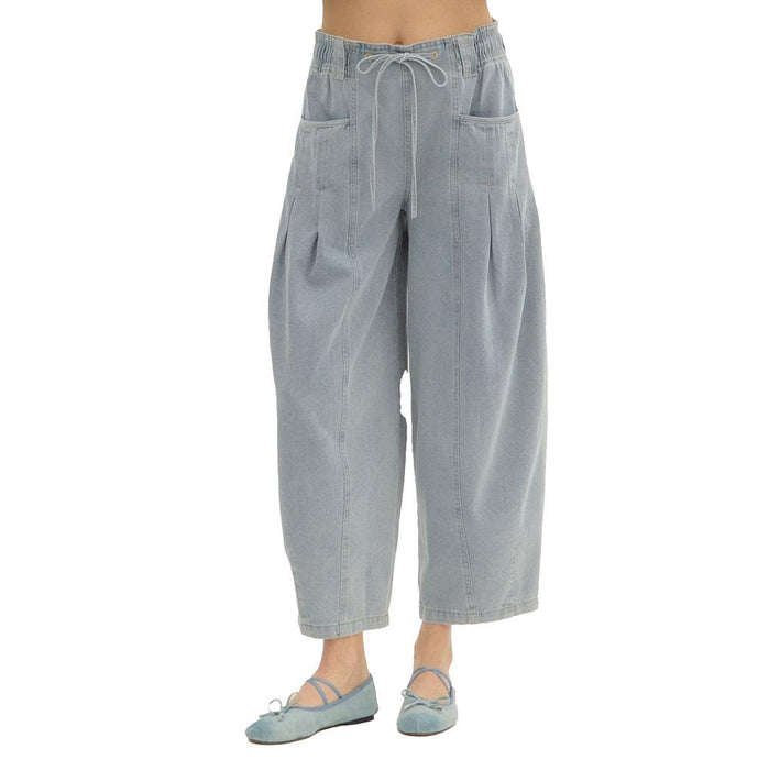 Women's Denim High Waist Balloon Draw String Pants