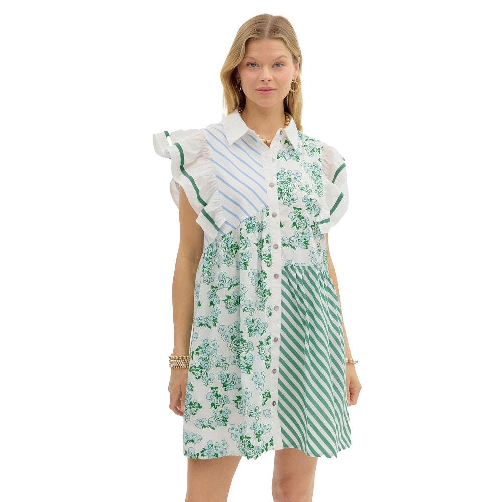 Entro Women's Multi Print Color Block Dress Entro Women's Multi Print Color Block Dress