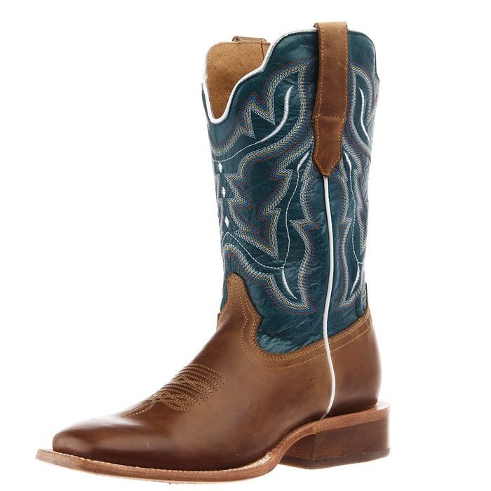 Women's Sundial Brown Goat Vamp 11 in Blue Cowhide Top Cowgirl Boot