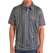 Men's Black Aztec Wallpaper Stripe Polo