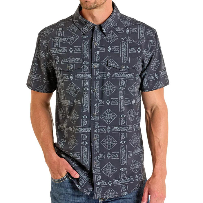 Men's Black Bandana Performance Snap Shirt