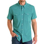 Men's Turquoise Geo Print Performance Snap Shirt