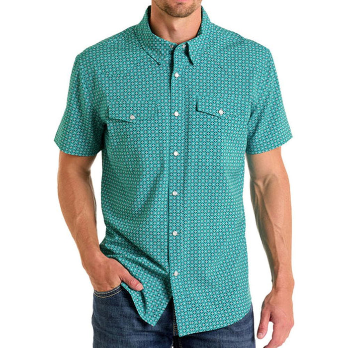 Men's Turquoise Geo Print Performance Snap Shirt