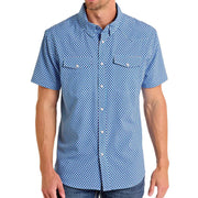 Men's Blue Aztec Geo Print Performance Snap Shirt