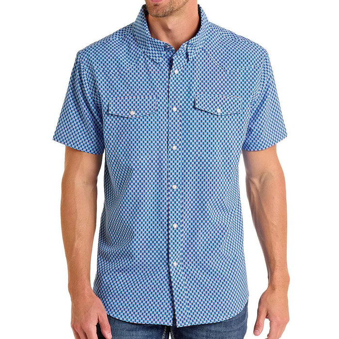 Men's Blue Aztec Geo Print Performance Snap Shirt