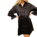 Women's Black Satin Ruffle Sleeve Mini Dress