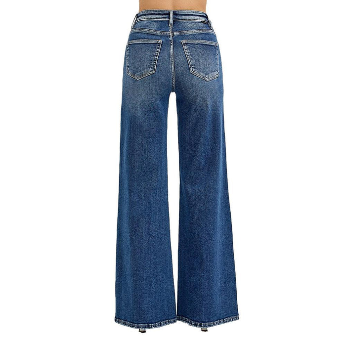 Women's High Rise Wide Front Yoke Detailed Jeans