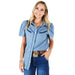 Women's Light Blue Short Sleeve Pearl Snap Shirt