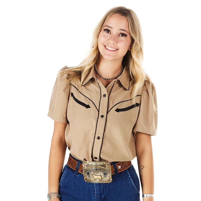 Women's Tan Short Sleeve Pearl Snap Shirt