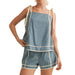 Wom Dusty Blue and Off White Short Set