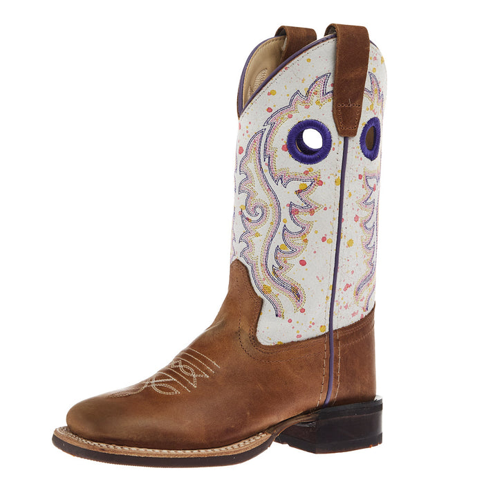 Children's Tan with Splatter Shaft Square Toe Boot