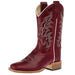 Children`s Deep Red Square Toe Leather Sole Boot
