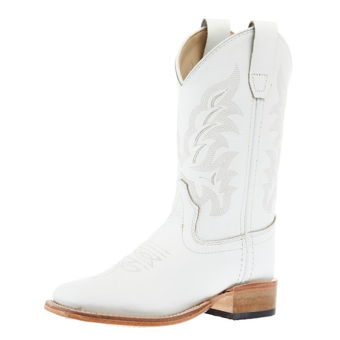 Children`s All White Square Toe Leather Sole Boot
