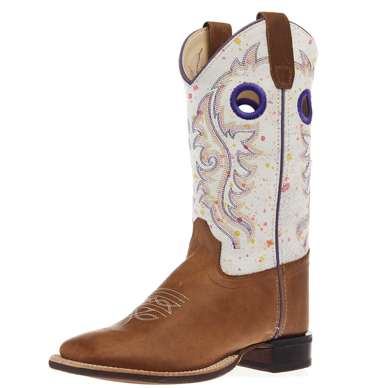 Youth Tan with Splatter Shaft Square Toe Boot
