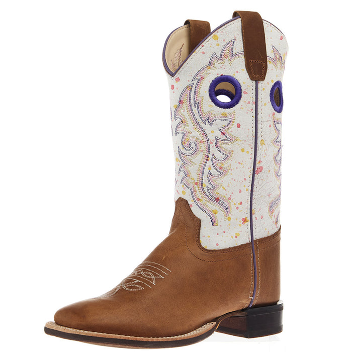 Youth Tan with Splatter Shaft Square Toe Boot