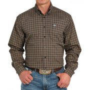 Men's Black Print Long Sleeve Button Shirt